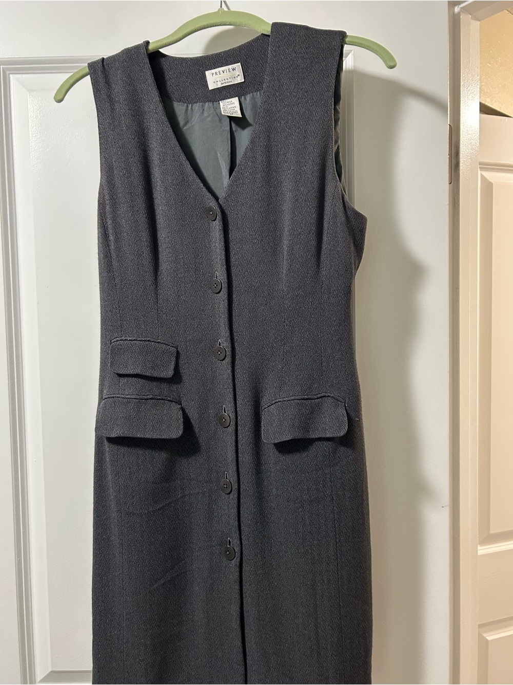Preview Collection-Sleeveless Button-Front Dress in Charcoal